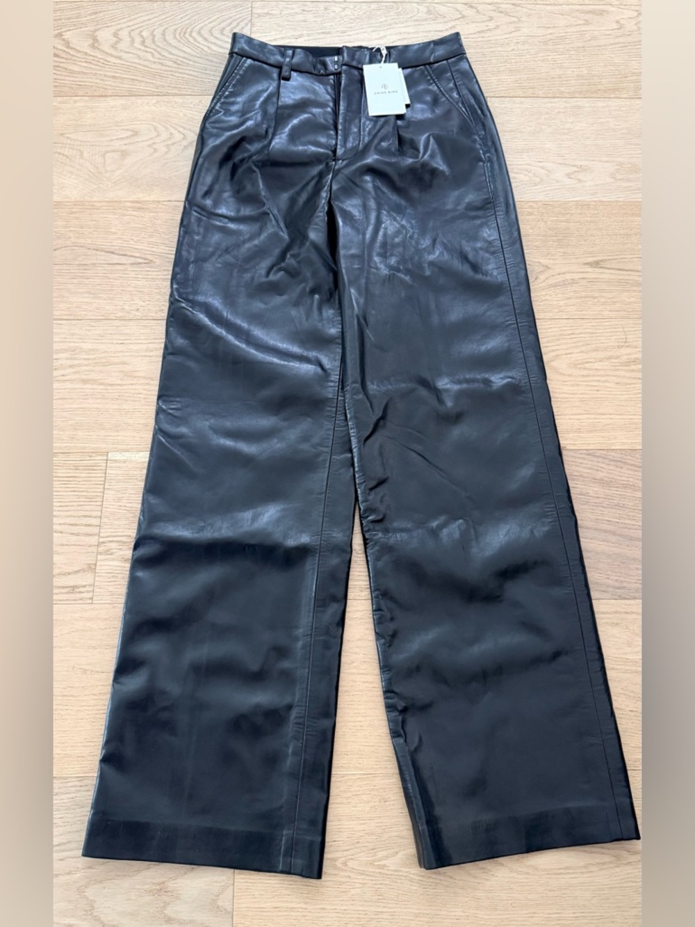 Anine Bing Black Faux Leather Pants with Branded Tags